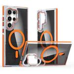 For Samsung Galaxy S24 Ultra 5G Dual-Color Transparent Black Magsafe Lens Holder Phone Case(Orange)