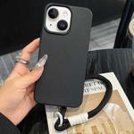 For iPhone 14 Plus Leather Texture TPU Full Coverage Phone Case with Lanyard(Black)