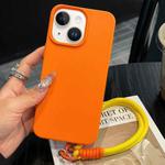 For iPhone 14 Plus Leather Texture TPU Full Coverage Phone Case with Lanyard(Orange)