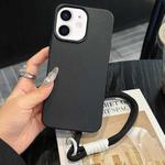 For iPhone 12 Leather Texture TPU Full Coverage Phone Case with Lanyard(Black)