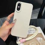 For iPhone X / XS Leather Texture TPU Full Coverage Phone Case with Lanyard(White)