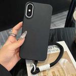 For iPhone X / XS Leather Texture TPU Full Coverage Phone Case with Lanyard(Black)