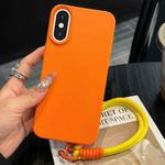 For iPhone X / XS Leather Texture TPU Full Coverage Phone Case with Lanyard(Orange)