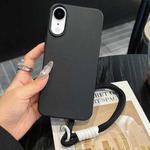 For iPhone XR Leather Texture TPU Full Coverage Phone Case with Lanyard(Black)