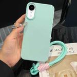 For iPhone XR Leather Texture TPU Full Coverage Phone Case with Lanyard(Green)