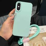 For iPhone XS Max Leather Texture TPU Full Coverage Phone Case with Lanyard(Green)