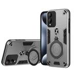 For vivo Y17s Metal Ring 360 Degree Rotating Holder PC Hybrid TPU Phone Case(Silver Grey)