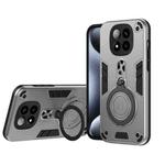 For Redmi Note 14 Pro+ 5G Metal Ring 360 Degree Rotating Holder PC Hybrid TPU Phone Case(Silver Grey)