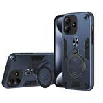 For Redmi Note 14 5G Metal Ring 360 Degree Rotating Holder PC Hybrid TPU Phone Case(Navy Blue)