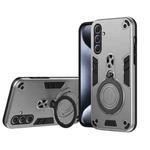 For Samsung Galaxy A55 5G Metal Ring 360 Degree Rotating Holder PC Hybrid TPU Phone Case(Silver Grey)