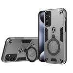 For Samsung Galaxy S24 FE 5G Metal Ring 360 Degree Rotating Holder PC Hybrid TPU Phone Case(Silver Grey)