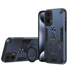 For Motorola Moto G35 Metal Ring 360 Degree Rotating Holder PC Hybrid TPU Phone Case(Navy Blue)