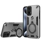 For Motorola Moto G35 Metal Ring 360 Degree Rotating Holder PC Hybrid TPU Phone Case(Silver Grey)