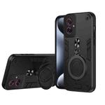 For Motorola Moto G55 Metal Ring 360 Degree Rotating Holder PC Hybrid TPU Phone Case(Black)