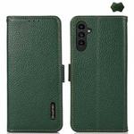 For Samsung Galaxy A16 5G KHAZNEH Side-Magnetic Litchi Genuine Leather RFID Phone Case(Green)