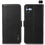 For Samsung Galaxy A07 5G KHAZNEH Side-Magnetic Litchi Genuine Leather RFID Phone Case(Black)