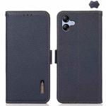 For Samsung Galaxy A07 5G KHAZNEH Side-Magnetic Litchi Genuine Leather RFID Phone Case(Blue)