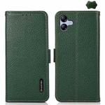 For Samsung Galaxy A07 5G KHAZNEH Side-Magnetic Litchi Genuine Leather RFID Phone Case(Green)