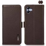 For Samsung Galaxy A07 5G KHAZNEH Side-Magnetic Litchi Genuine Leather RFID Phone Case(Brown)