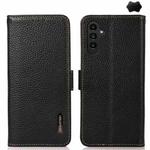 For Samsung Galaxy A17 5G KHAZNEH Side-Magnetic Litchi Genuine Leather RFID Phone Case(Black)