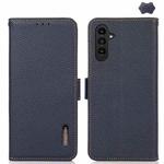 For Samsung Galaxy A17 5G KHAZNEH Side-Magnetic Litchi Genuine Leather RFID Phone Case(Blue)