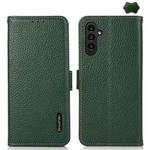 For Samsung Galaxy A17 5G KHAZNEH Side-Magnetic Litchi Genuine Leather RFID Phone Case(Green)