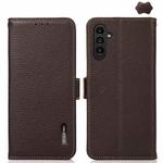 For Samsung Galaxy A17 5G KHAZNEH Side-Magnetic Litchi Genuine Leather RFID Phone Case(Brown)