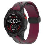 For Garmin Fenix 7S Magnetic Folding Black Buckle Color Printed Silicone Watch Band(Camouflage Wine Red)