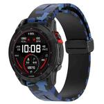 For Garmin Fenix 7 Magnetic Folding Black Buckle Color Printed Silicone Watch Band(Camouflage Blue)