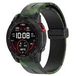 For Garmin Fenix 7 Magnetic Folding Black Buckle Color Printed Silicone Watch Band(Camouflage Green)