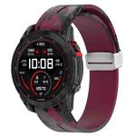 For Garmin Fenix 7S Magnetic Folding Silver Buckle Color Printed Silicone Watch Band(Camouflage Wine Red)