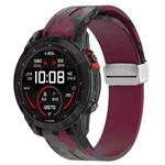 For Garmin Fenix 7X Magnetic Folding Silver Buckle Color Printed Silicone Watch Band(Camouflage Wine Red)