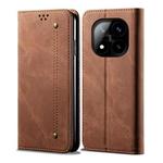 For Redmi Note 14 Pro+ 5G Denim Texture Casual Style Horizontal Flip Leather Case(Brown)