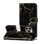 For iPhone 16 Pro Max Colored Drawing Marble Pattern Leather Phone Case(Black Gold Marble)