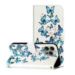 For iPhone 16 Pro Max Colored Drawing Marble Pattern Leather Phone Case(Little Blue Butterflies)