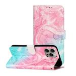 For iPhone 16 Pro Max Colored Drawing Marble Pattern Leather Phone Case(Pink Green Marble)