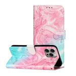 For iPhone 16 Pro Colored Drawing Marble Pattern Leather Phone Case(Pink Green Marble)