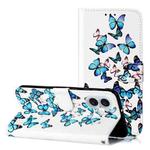 For iPhone 16 Plus Colored Drawing Marble Pattern Leather Phone Case(Little Blue Butterflies)