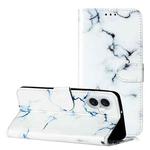 For iPhone 16 Plus Colored Drawing Marble Pattern Leather Phone Case(White Marble)