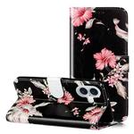 For iPhone 16 Colored Drawing Marble Pattern Leather Phone Case(Azalea)