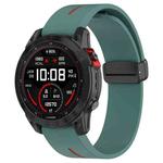 For Garmin Fenix 7 Two Color Magnetic Folding Black Buckle Silicone Watch Band(Olive Green Red)