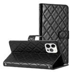 For iPhone 16 Pro Max Rhombus Lattice Texture Leather Phone Case(Black)