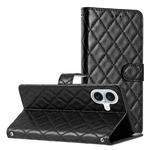 For iPhone 16 Rhombus Lattice Texture Leather Phone Case(Black)