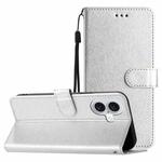 For iPhone 16 Plus Silk Texture Horizontal Flip Leather Phone Case(Silver)