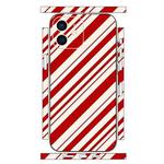 For iPhone 12 Geometric Style All-inclusive PET Phone Decal Adhesive Sticker(Red White Twill)