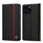 For iPhone 16 Pro Max LC.IMEEKE Carbon Fiber Leather Phone Case(Vertical Black)