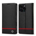 For iPhone 16 Pro Max LC.IMEEKE Carbon Fiber Leather Phone Case(Horizontal Black)