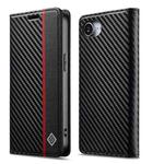 For iPhone 16e LC.IMEEKE Carbon Fiber Leather Phone Case(Vertical Black)
