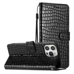 For iPhone 16 Pro Max Crocodile Texture Horizontal Flip Leather Phone Case(Black)