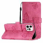 For iPhone 16 Pro Max Skin-feel Embossed Butterfly Leather Phone Case(Rose Red)